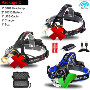 LED Headlight headlamp Body Motion Sensor Head Camping Torch Light Lamp With USB Super Bright Hard Hat Head Lamp best for camping hunting home use search & rescue tactical